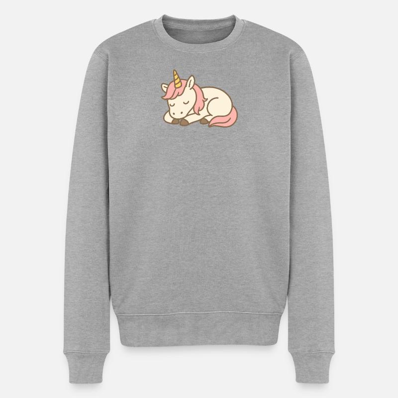 Schlafendes Einhorn - Männer Premium Bio Pullover - Grau meliert