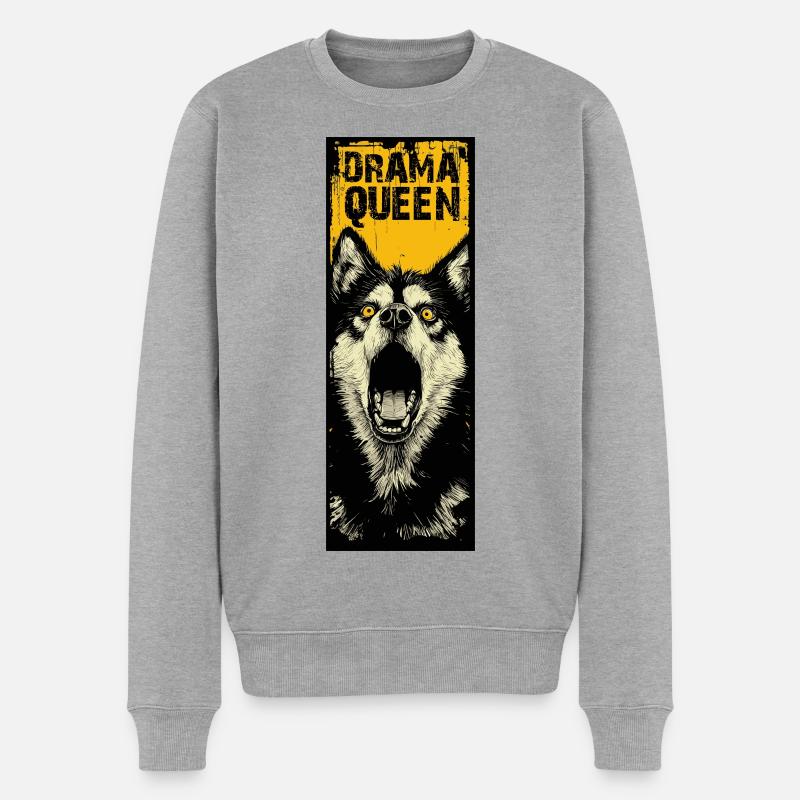 Husky mit Attitude - Männer Premium Bio Pullover - Grau meliert