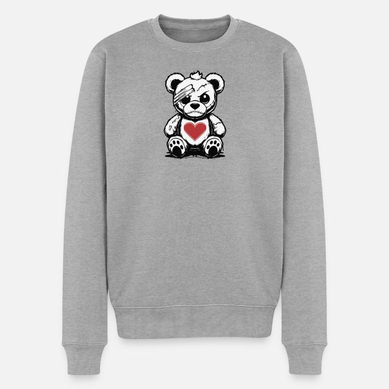 Grumpy Teddy with a good Heart - Pull Premium bio Homme - gris chiné