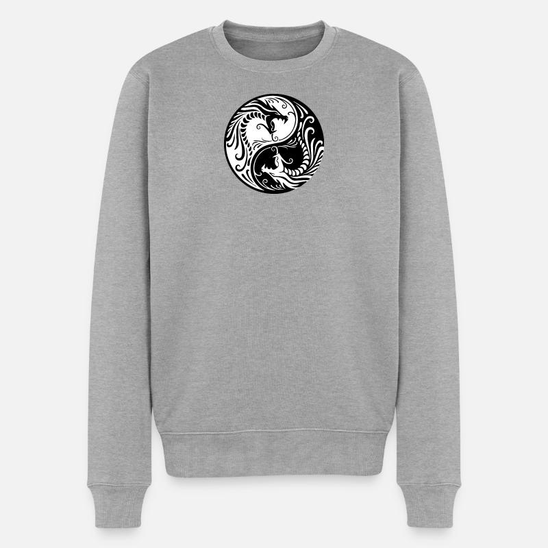 Drache Yin Yang - Männer Premium Bio Pullover - Grau meliert