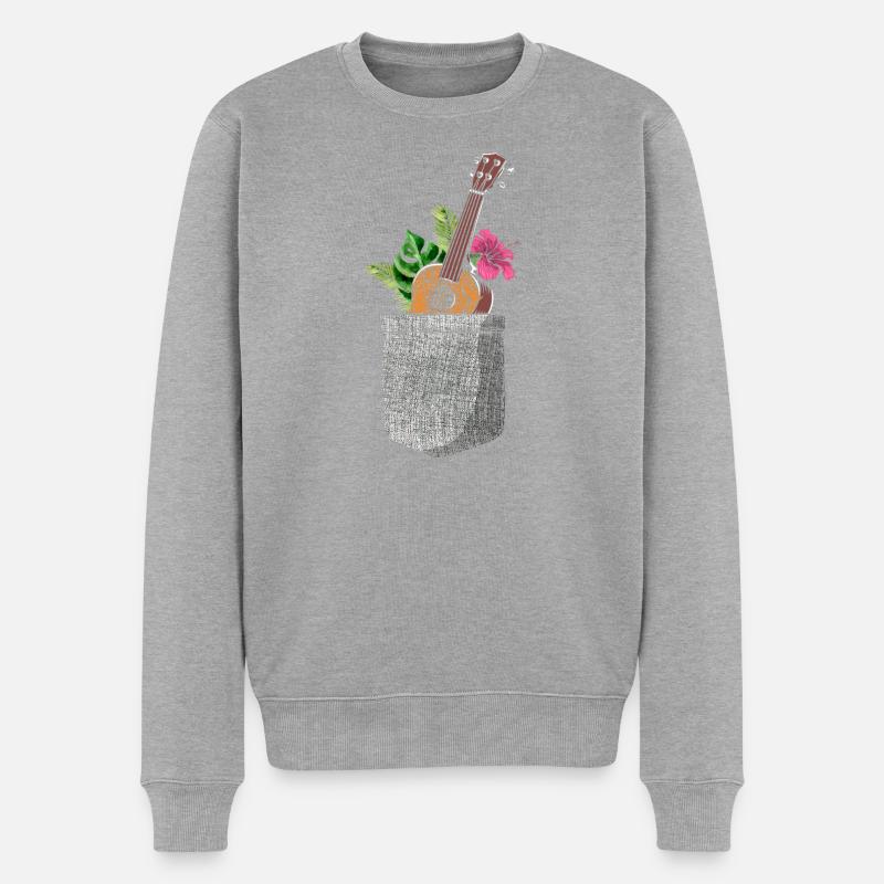 Hawaiian Ukulele Uke Pocket - Männer Premium Bio Pullover - Grau meliert