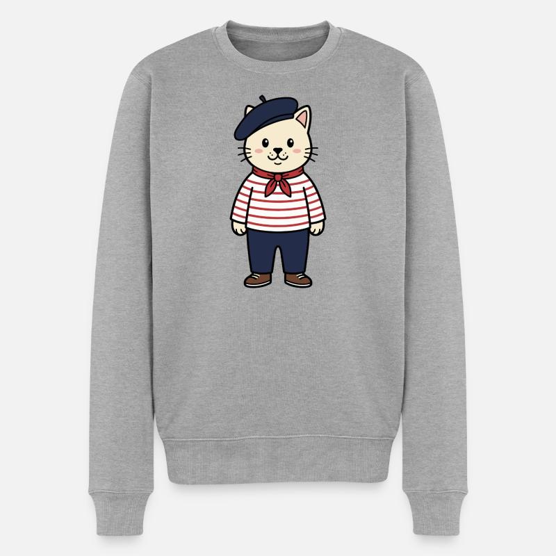Frankreich-Katze - Männer Premium Bio Pullover - Grau meliert