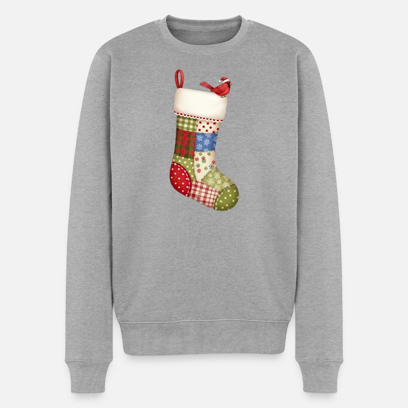 Cartoon Weihnachtssocke mit Roten Vogel - Männer Premium Bio Pullover - Grau meliert
