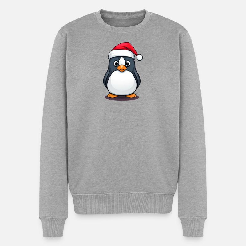 Weihnachtsmann Pinguin - Männer Premium Bio Pullover - Grau meliert
