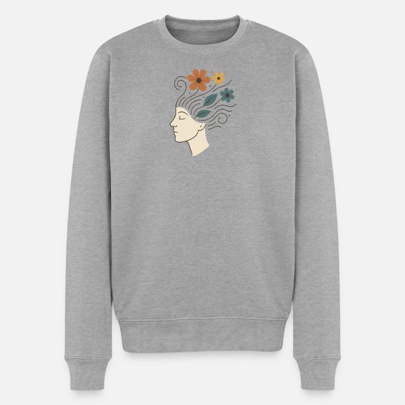 Natur-Illustration mit Blumen und Blättern - Männer Premium Bio Pullover - Grau meliert