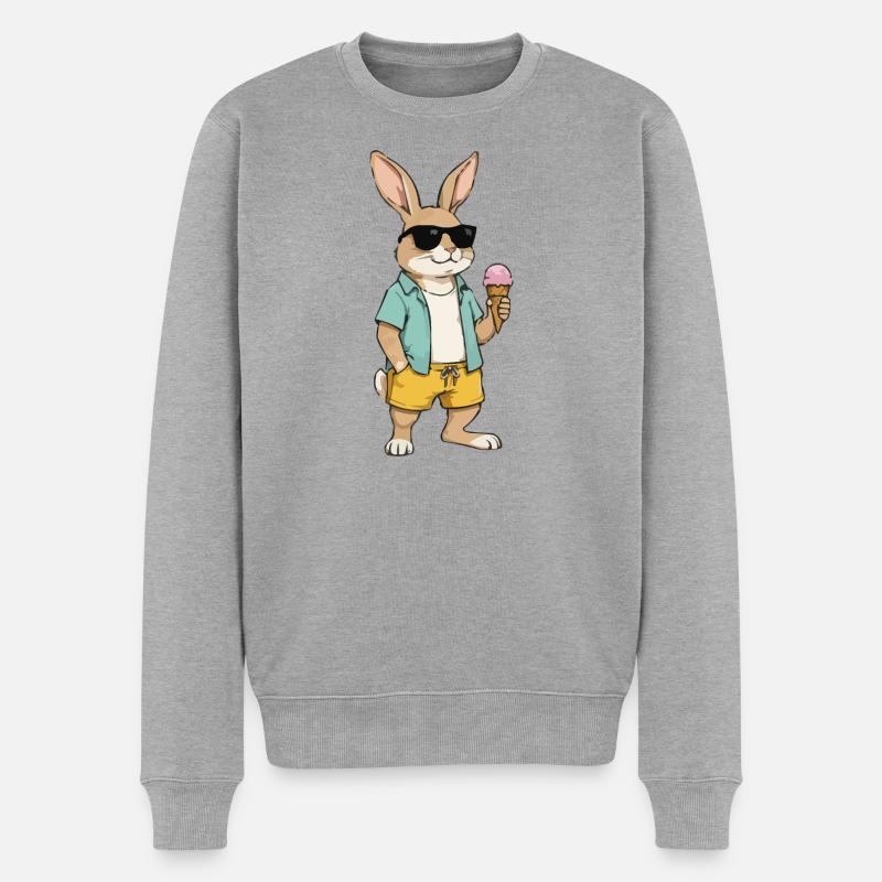 Sonnen Hase mit Eis am Strand - Männer Premium Bio Pullover - Grau meliert