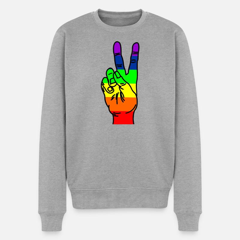 Regenbogen-Handfrieden - Männer Premium Bio Pullover - Grau meliert
