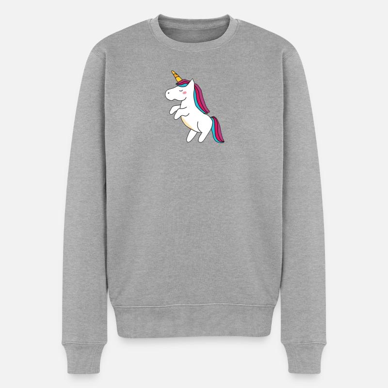 Einhorn - Männer Premium Bio Pullover - Grau meliert