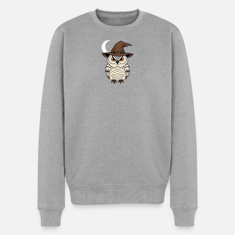 Zauberer Eule mit Hut - Männer Premium Bio Pullover - Grau meliert