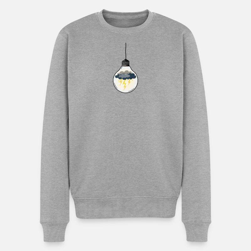 Stürmische Idee in der Glühbirne - Männer Premium Bio Pullover - Grau meliert
