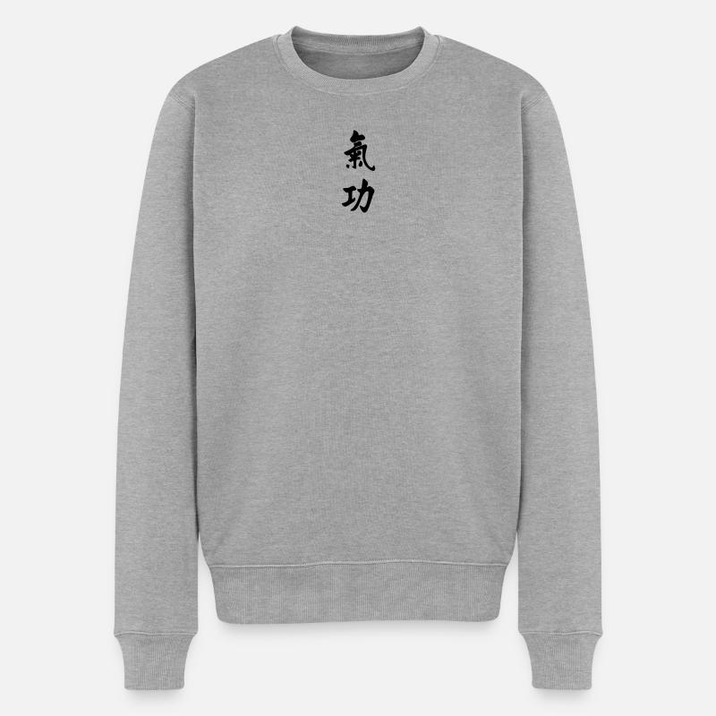 QI Gong Schreiben vertikal - Männer Premium Bio Pullover - Grau meliert