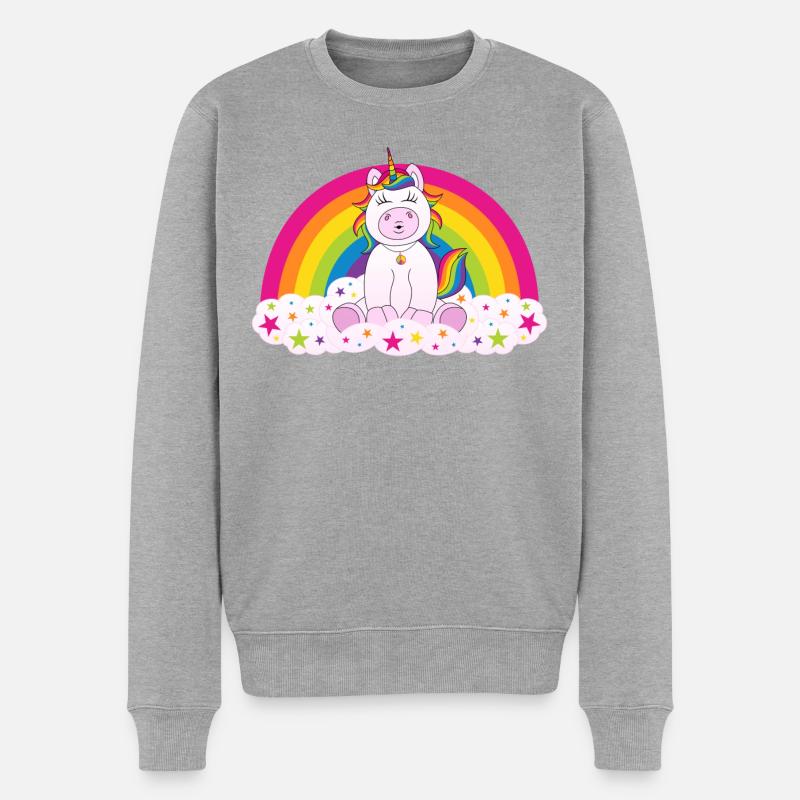 Einhorn Regenbogen - Männer Premium Bio Pullover - Grau meliert