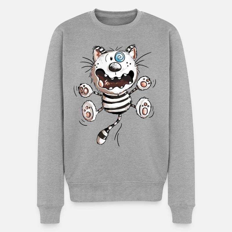 Crazy Katze - Lustige Katzen - Kitten - Comic -Fun - Männer Premium Bio Pullover - Grau meliert