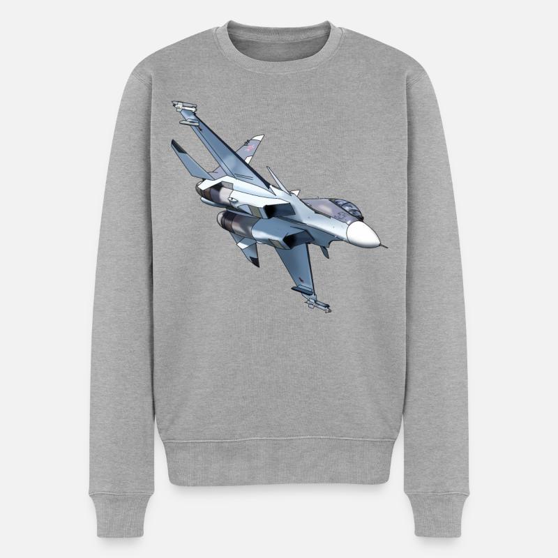 Su-30SM - Männer Premium Bio Pullover - Grau meliert