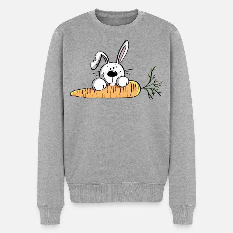 Weißer Hase mit dicker Möhre - Ostern - Osterhase - Männer Premium Bio Pullover - Grau meliert