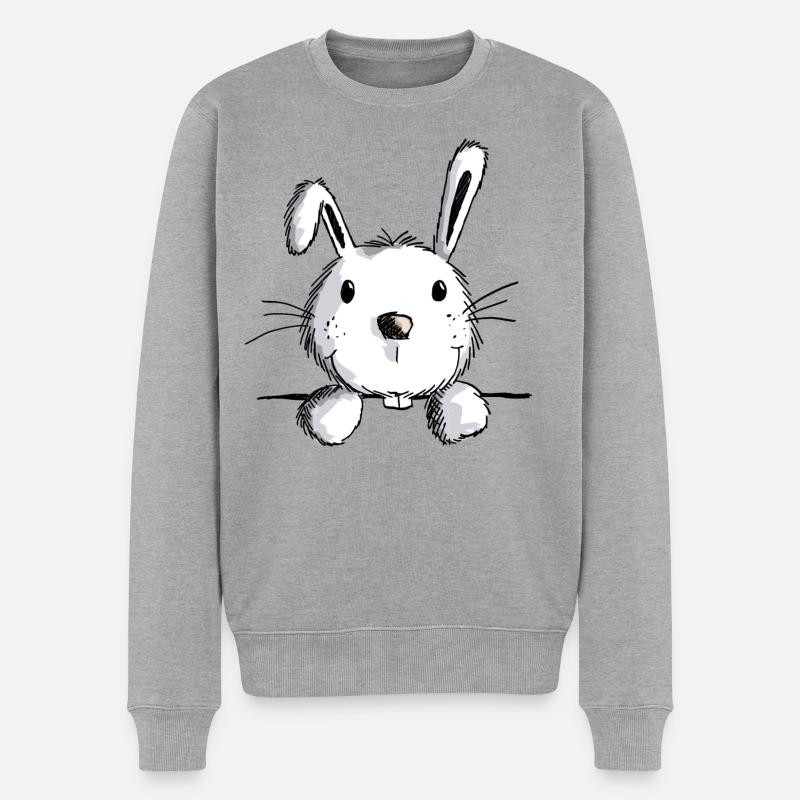 Neugieriger Hase - Hasen - Kaninchen - Karnickel - Männer Premium Bio Pullover - Grau meliert