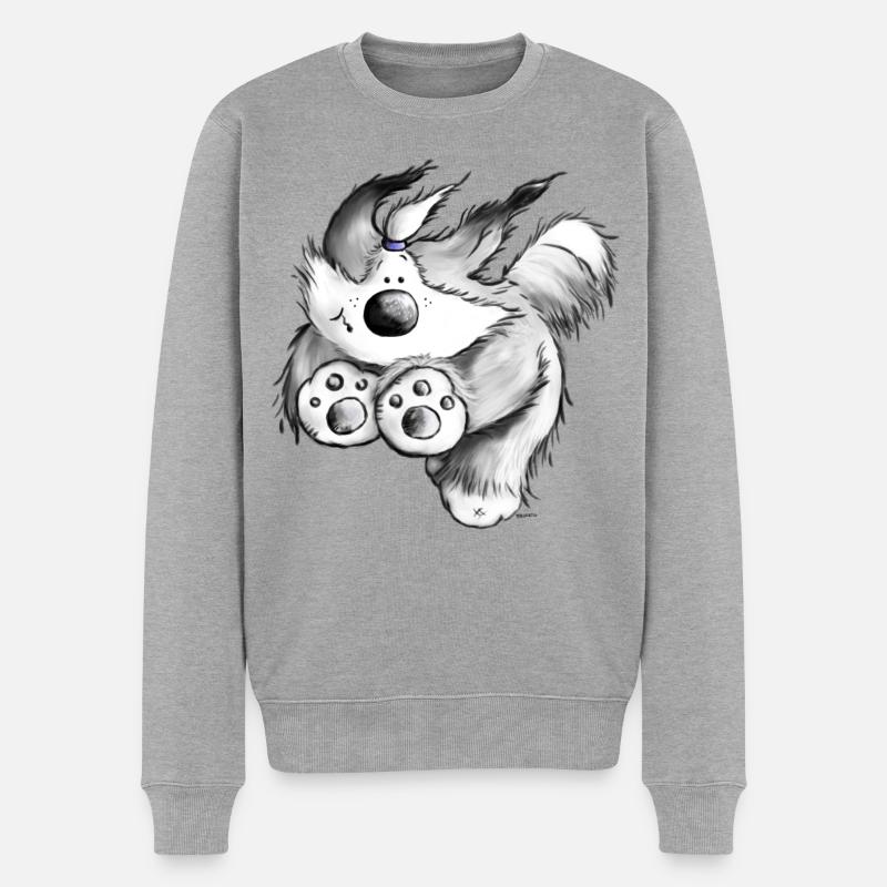 Flying Bearded Collie - Hund - Männer Premium Bio Pullover - Grau meliert