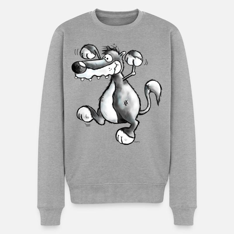 Canis Lupus - Wilder Wolf - Männer Premium Bio Pullover - Grau meliert
