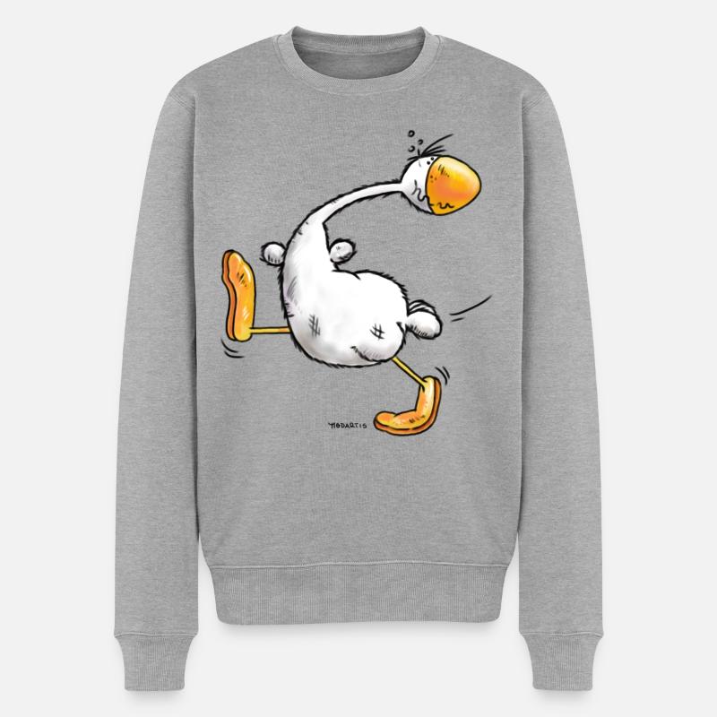 Laufente Erna - Ente - Männer Premium Bio Pullover - Grau meliert