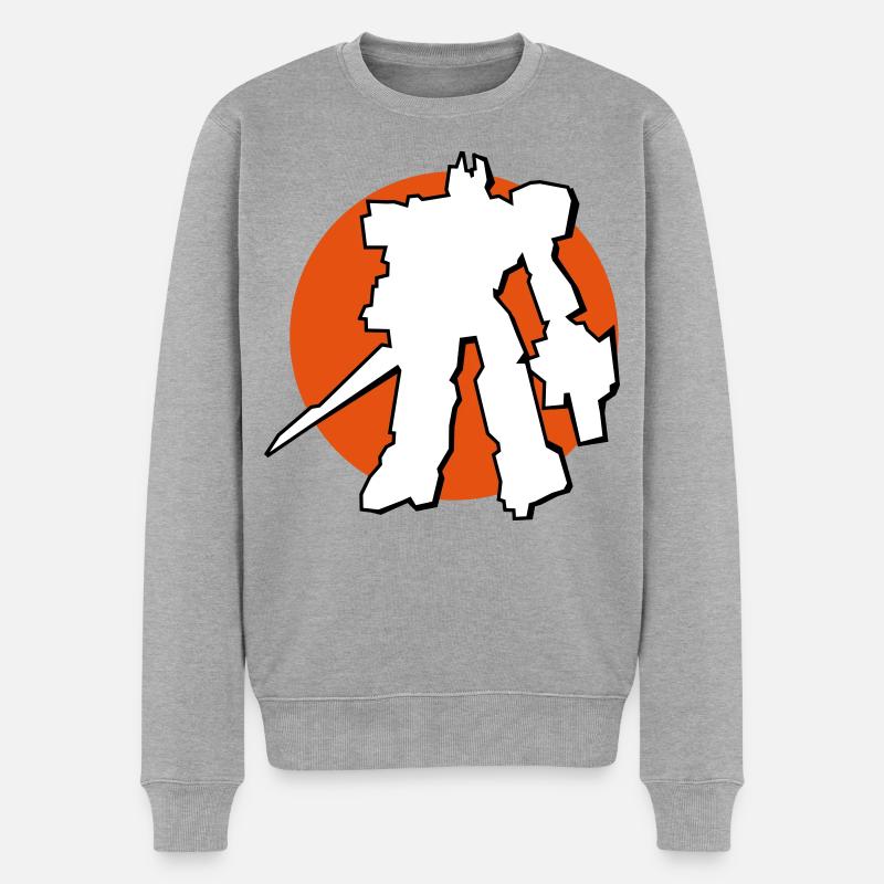 Manga-Bot vor Japan Sonne - Männer Premium Bio Pullover - Grau meliert