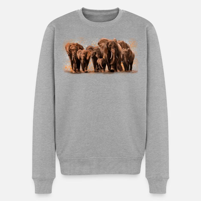 Elefanten - Männer Premium Bio Pullover - Grau meliert