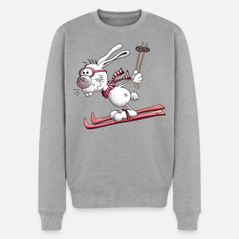 Hase auf der Piste - Männer Premium Bio Pullover - Grau meliert