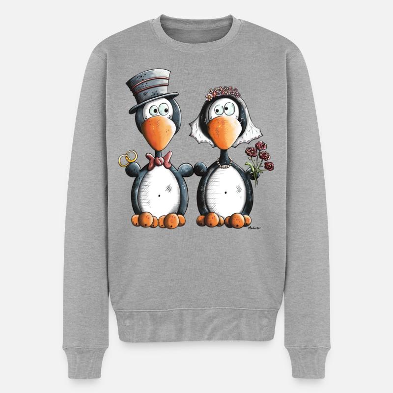 Pinguin Hochzeit - Männer Premium Bio Pullover - Grau meliert