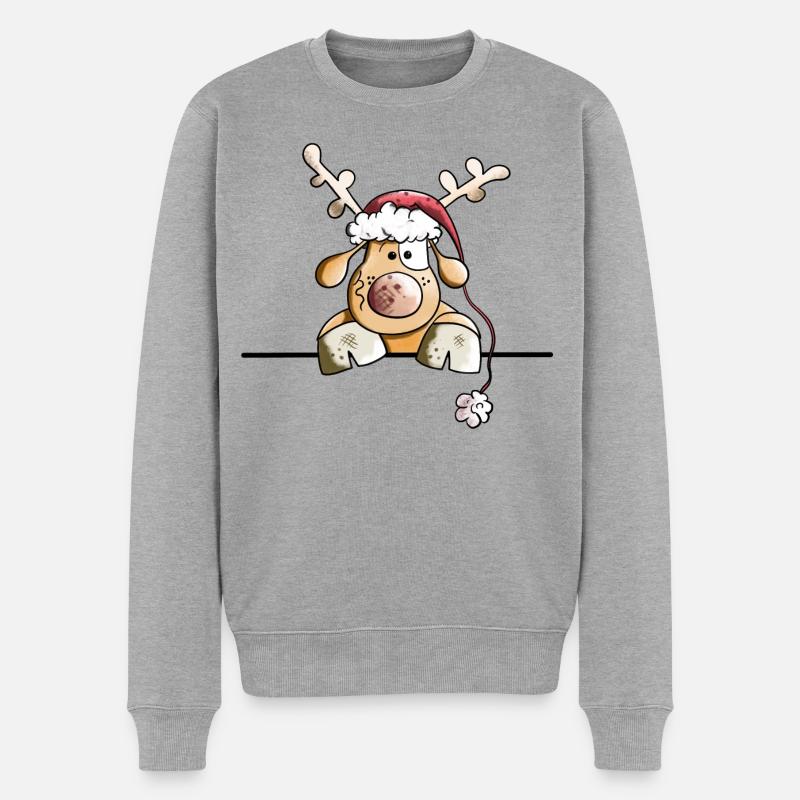 Rufus das Rentier - Männer Premium Bio Pullover - Grau meliert