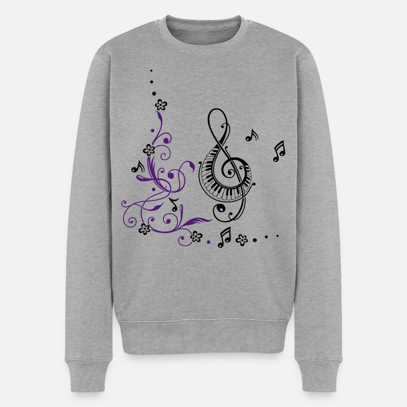 Blumen mit Notenschlüssel und Musiknoten, clef - Männer Premium Bio Pullover - Grau meliert
