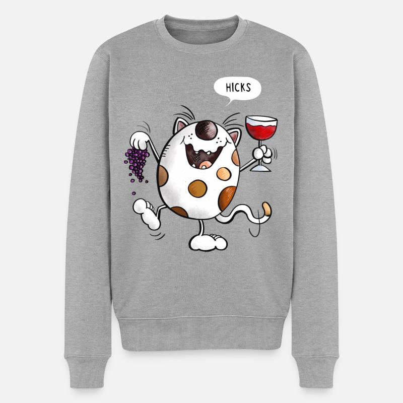 Katze trinkt Wein - Männer Premium Bio Pullover - Grau meliert