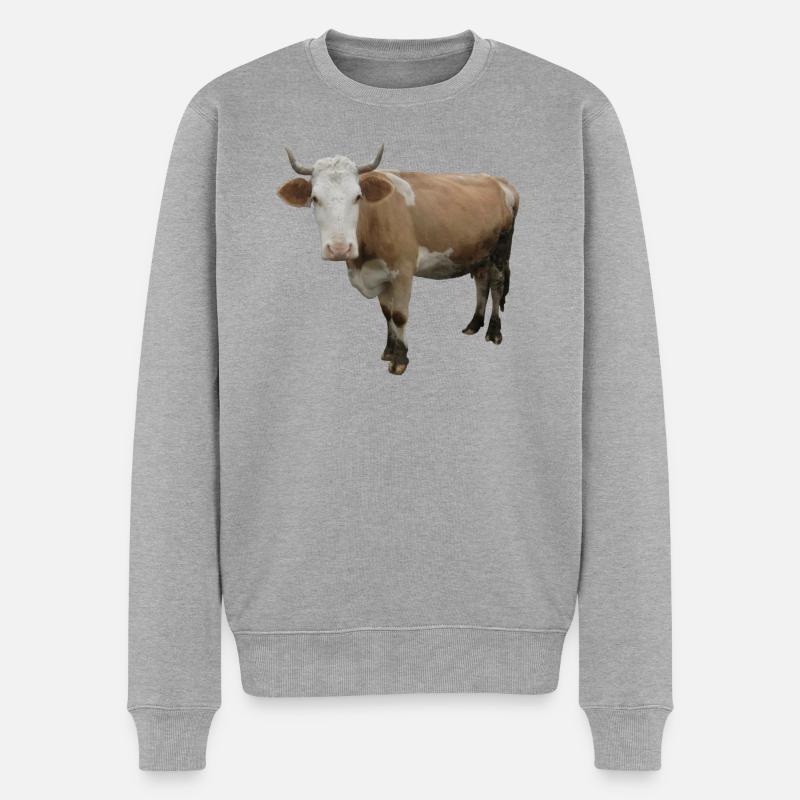Kuh - Männer Premium Bio Pullover - Grau meliert