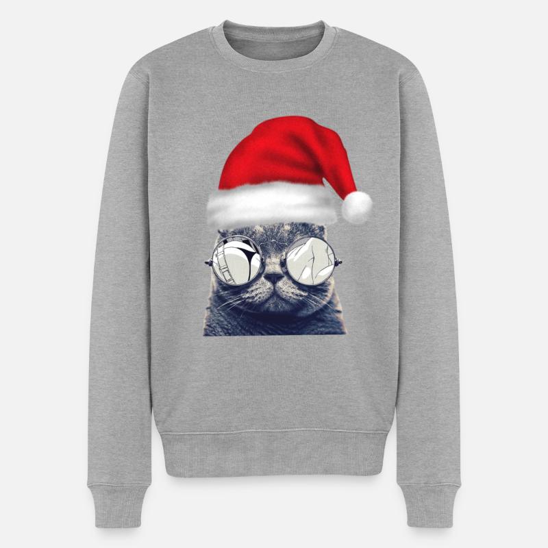 Lunettes de chat de Noël - Pull Premium bio Homme - gris chiné
