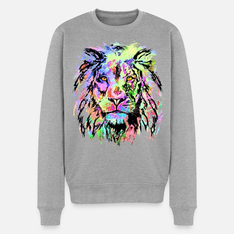Bunter Löwenkopf - Löwe - Wildkatze - Männer Premium Bio Pullover - Grau meliert