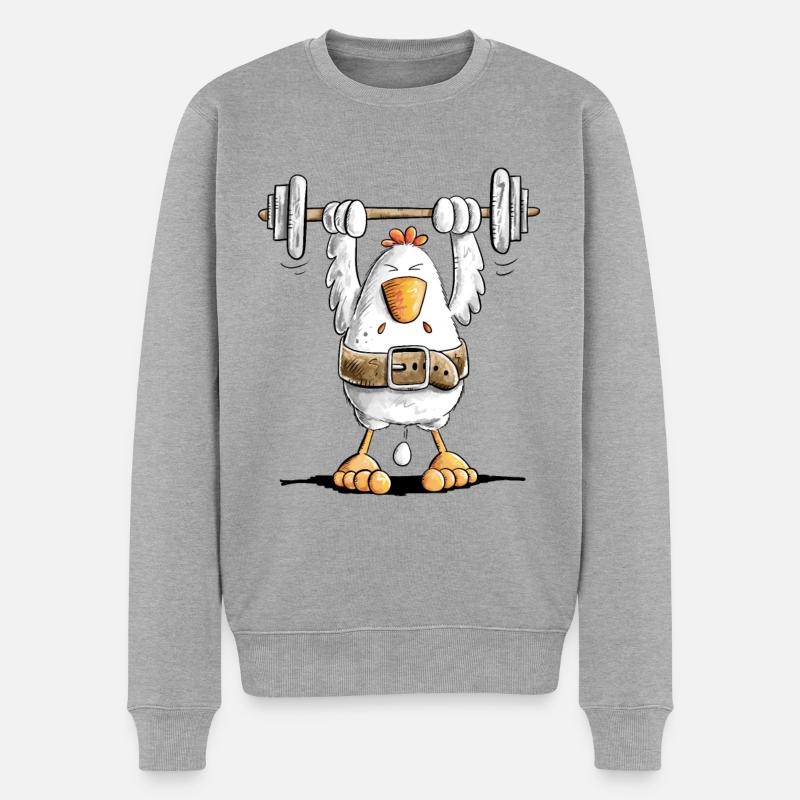 Starkes Huhn I Workout I Kraftsport - Männer Premium Bio Pullover - Grau meliert