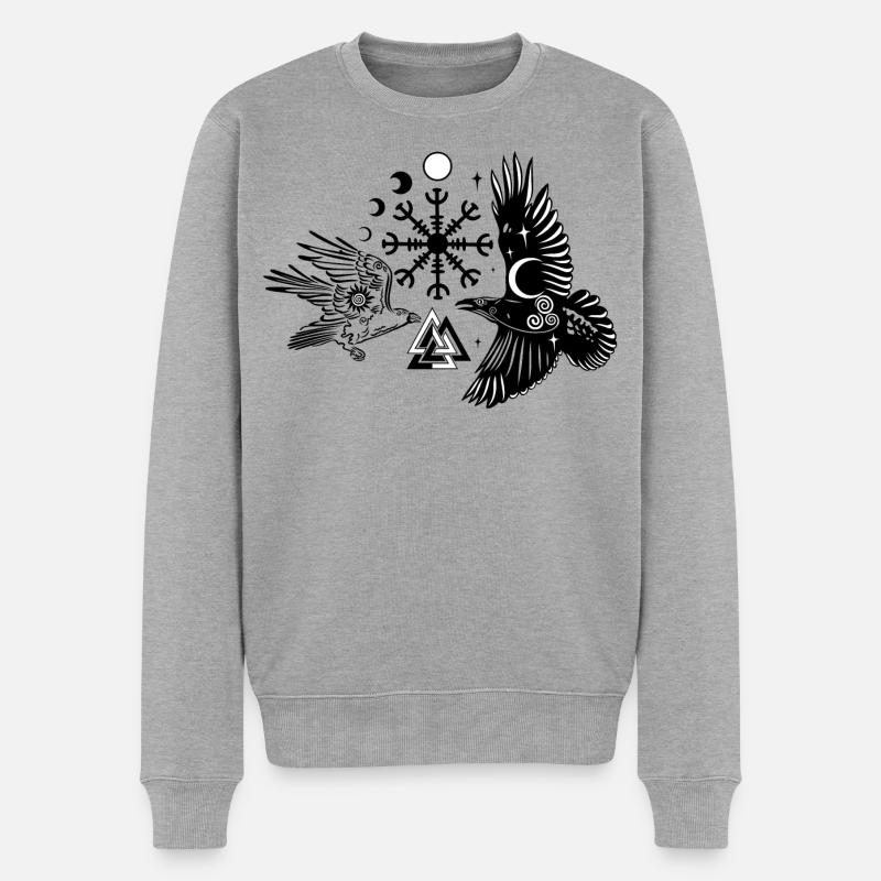 Hugin et Munin avec Vegvisir Valknut - Pull Premium bio Homme - gris chiné