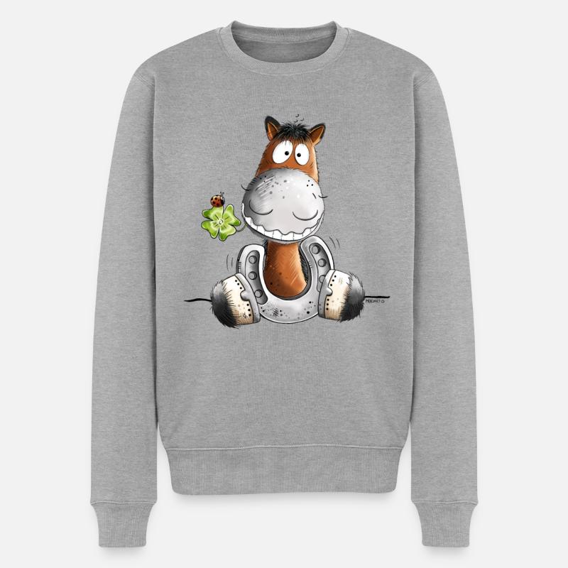 Glückspferd I Pferd Hufeisen Glück Kleeblatt - Männer Premium Bio Pullover - Grau meliert