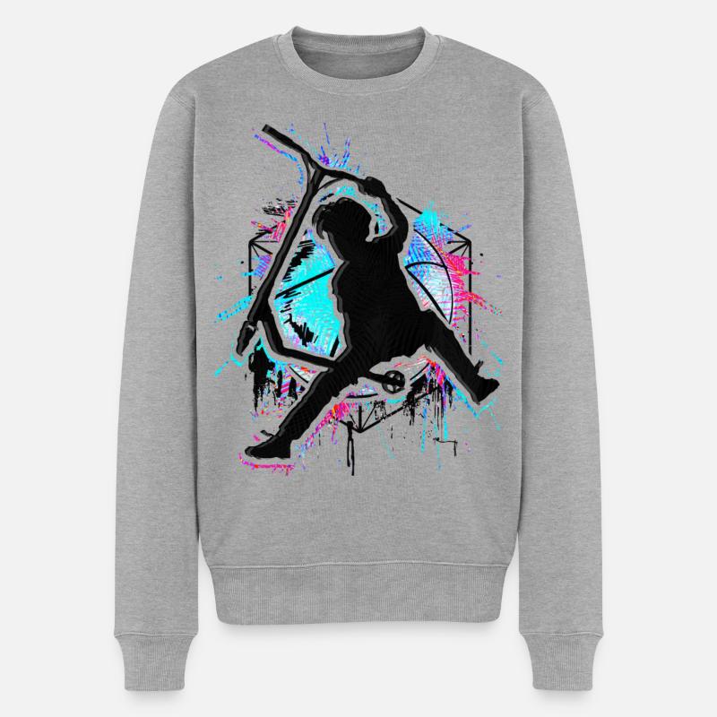 Bunter Stunt Scooter - Farbiger Stuntscooter - Männer Premium Bio Pullover - Grau meliert