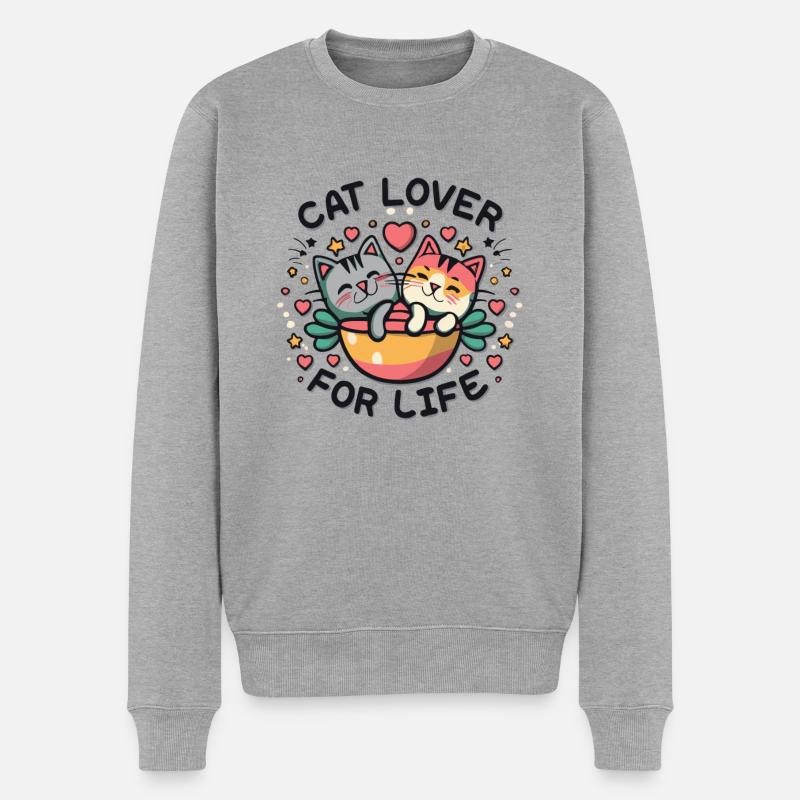 Cat lover for life - Männer Premium Bio Pullover - Grau meliert