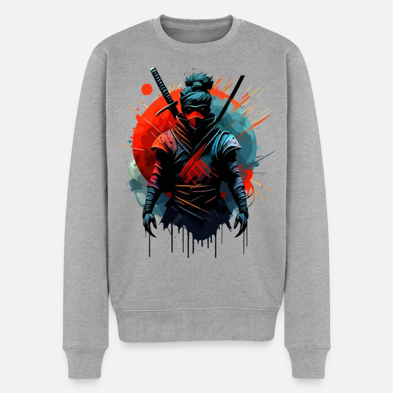 Kriegerischer Ninja Samurai Japan - Männer Premium Bio Pullover - Grau meliert