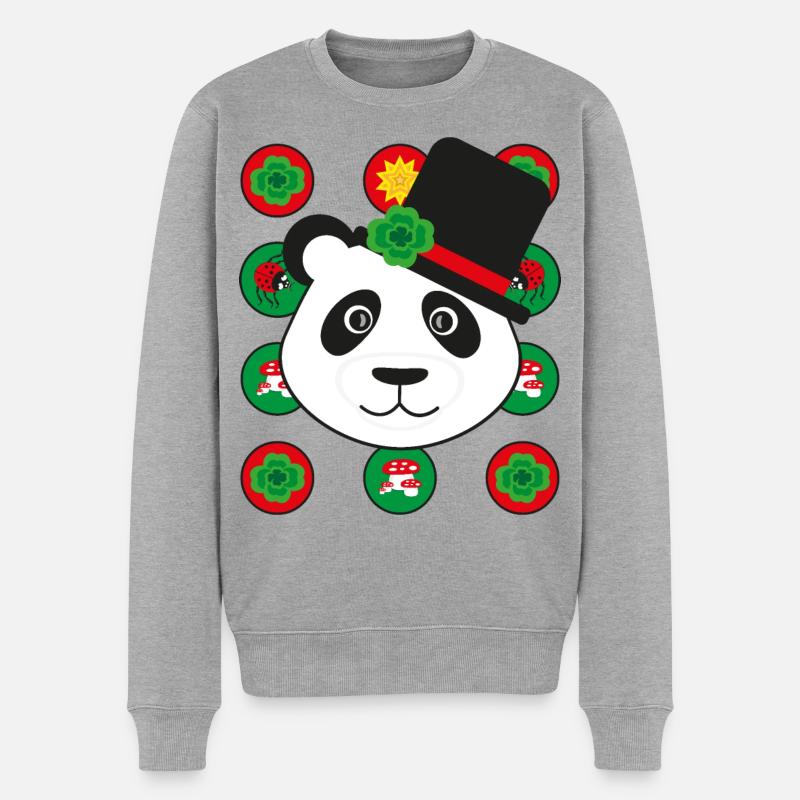 Neujahr Panda mit Kleeblatt. - Männer Premium Bio Pullover - Grau meliert