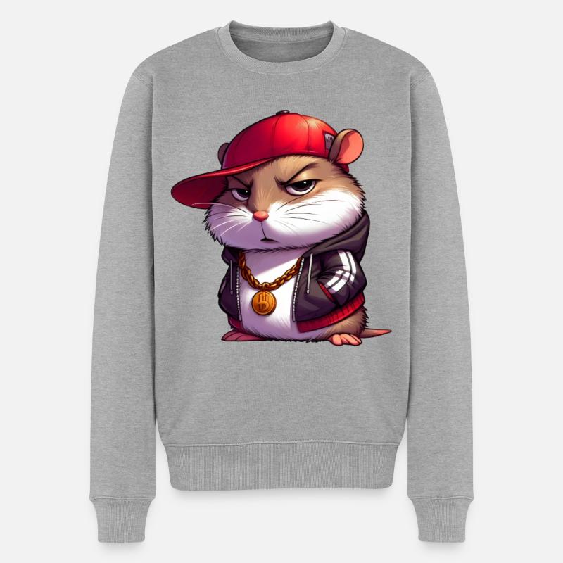 Hamster Hiphop - Männer Premium Bio Pullover - Grau meliert