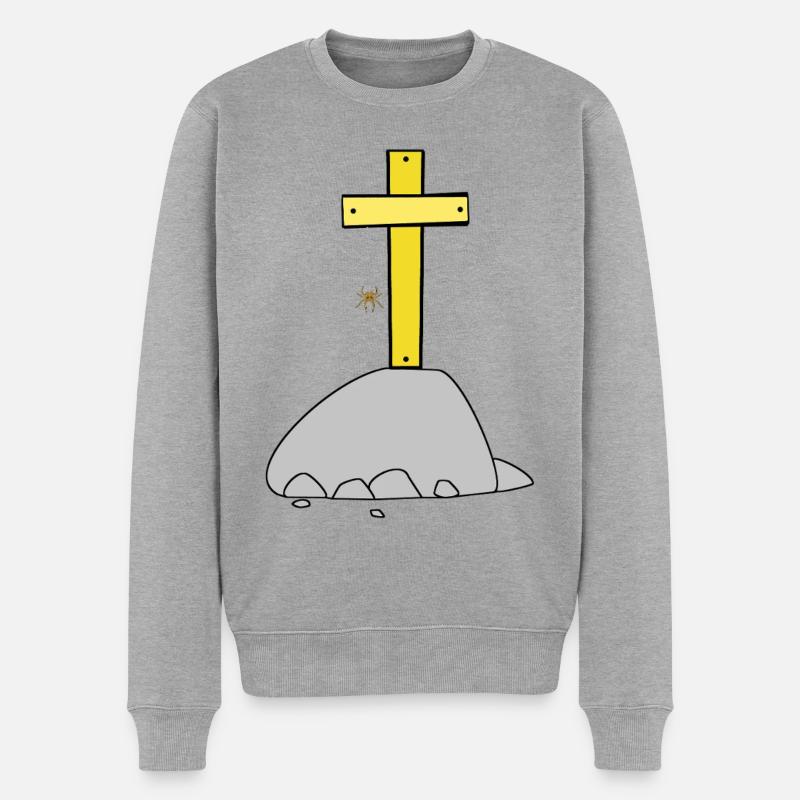 Halloween Kreuz Kreuze Spinne - Männer Premium Bio Pullover - Grau meliert