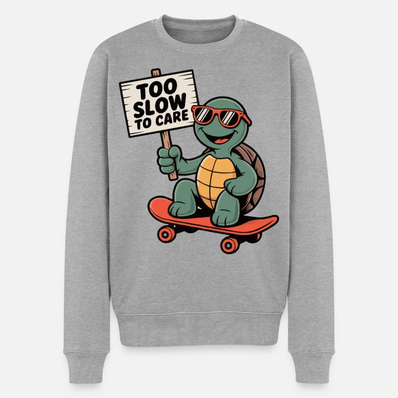 Schildkröte, Turtle -too slow to care Schild - Männer Premium Bio Pullover - Grau meliert