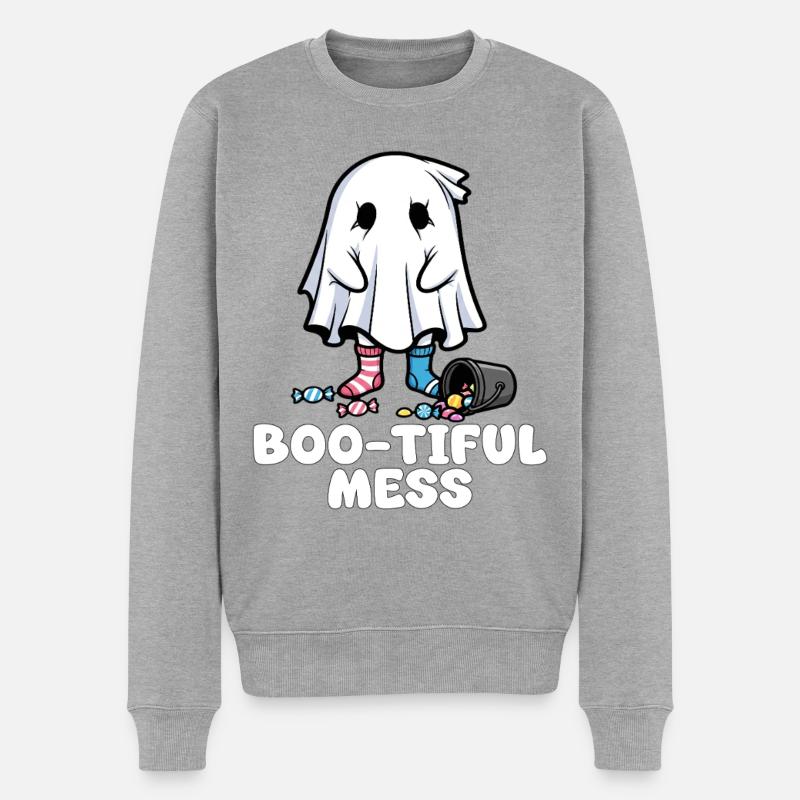 BOO-TIFUL CHAOS - GHOST HALLOWEEN - Männer Premium Bio Pullover - Grau meliert