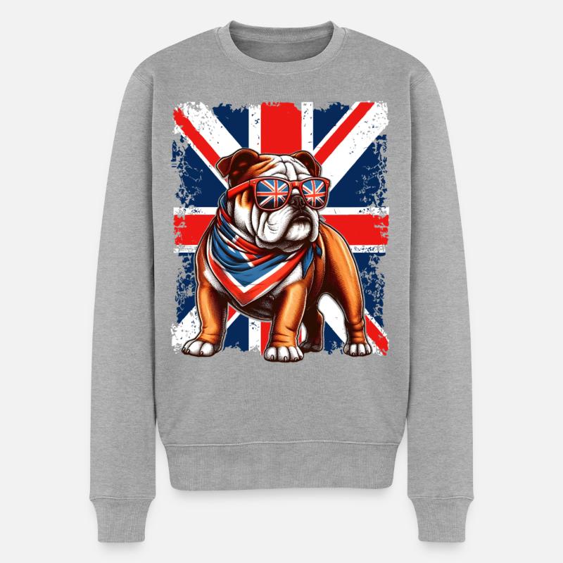 Bouledogue avec accessoires de drapeau britannique - Pull Premium bio Homme - gris chiné