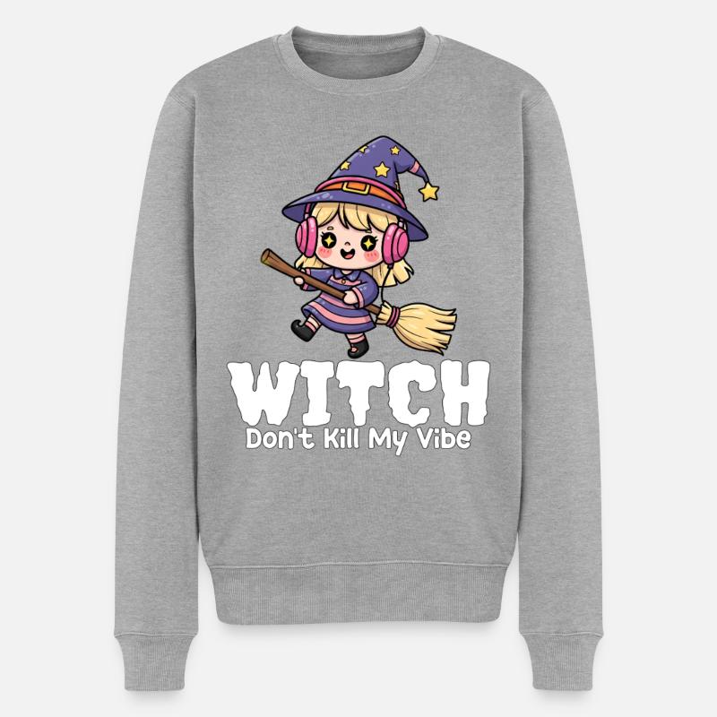 SORCIÈRE NE GÂCHE PAS MON AMBIANCE - WITCH HALLOWEEN - Pull Premium bio Homme - gris chiné