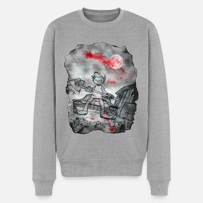 Katzen-Zombie-Killer - Männer Premium Bio Pullover - Grau meliert