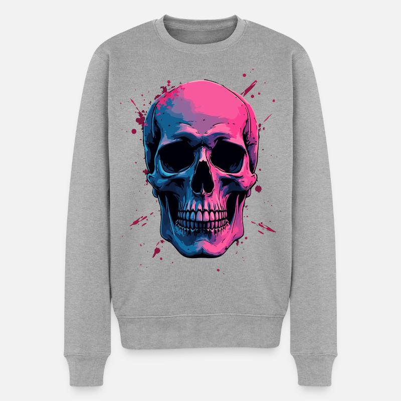 Crâne au néon - Pull Premium bio Homme - gris chiné