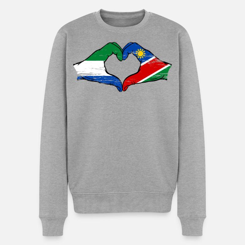 Sierra_Leone_Namibia_Flagge_Haende_Herzform_use - Pull Premium bio Homme - gris chiné