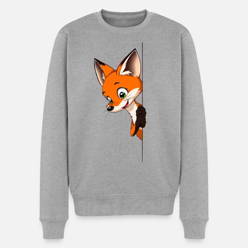 Verspielter Fuchs Illustration - Männer Premium Bio Pullover - Grau meliert
